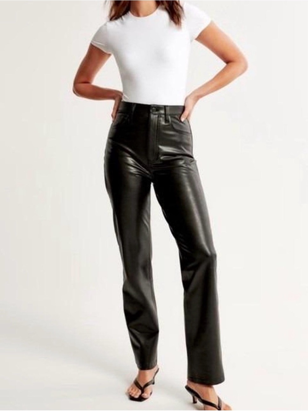 Abercrombie & Fitch Black High-Rise Faux Leather Straight-Leg Pants